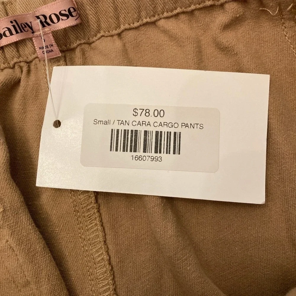 Bailey Rose Tan Cargo Pants Womens Small‎ Cotton Poly Pockets Drawstring